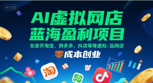 AI虚拟网店蓝海盈利项目，在家开淘宝、拼多多、抖店等虚拟品网店，零成本创业-润格副业网-每天分享热门副业赚钱项目