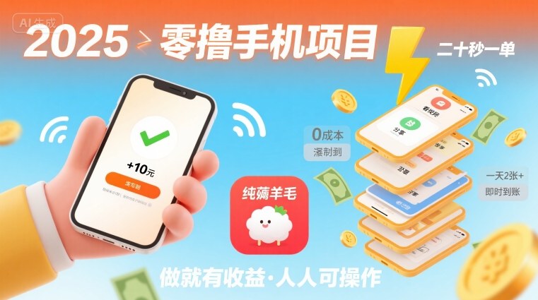 2025年零撸手机项目,二十秒一单,纯薅羊毛 一天2张+做就有-润格副业网-每天分享热门副业赚钱项目