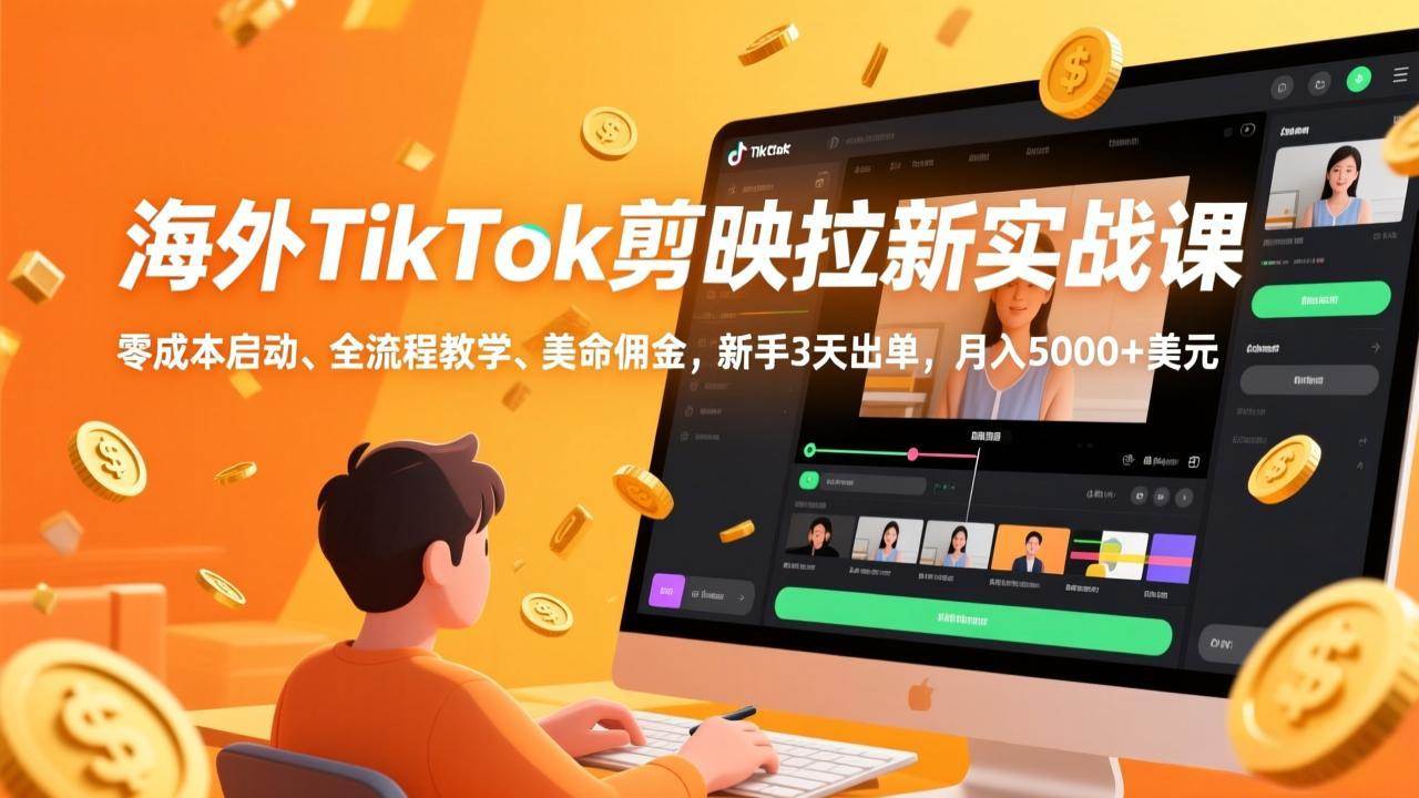 （17340期）海外TikTok剪映拉新实战课，零成本启动、全流程教学、美金佣金，新手3天出单，月入5000+美元-润格副业网-每天分享热门副业赚钱项目