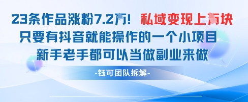 抖音私域项目23条作品涨粉7.2W,私域变现1W-润格副业网-每天分享热门副业赚钱项目