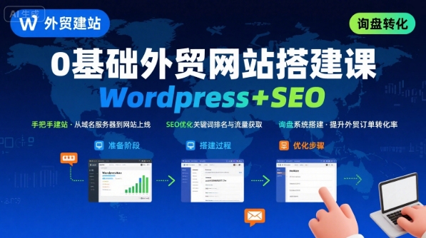 WordPress外贸建站+SEO优化课程，手把手教你从0到1搭建可获得询盘的外贸网站-润格副业网-每天分享热门副业赚钱项目