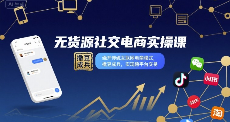 无货源社交电商实操课,绕开传统互联网电商模式,撒豆成兵,实现跨平台交易-润格副业网-每天分享热门副业赚钱项目