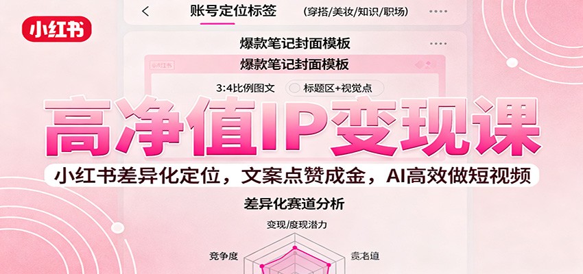 高净值IP变现课：小红书差异化定位，文案点赞成金， AI高效做短视频-润格副业网-每天分享热门副业赚钱项目