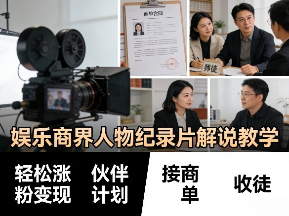 娱乐商界人物纪录片解说教学，轻松涨粉变现，伙伴计划，接商单，收徒等-润格副业网-每天分享热门副业赚钱项目