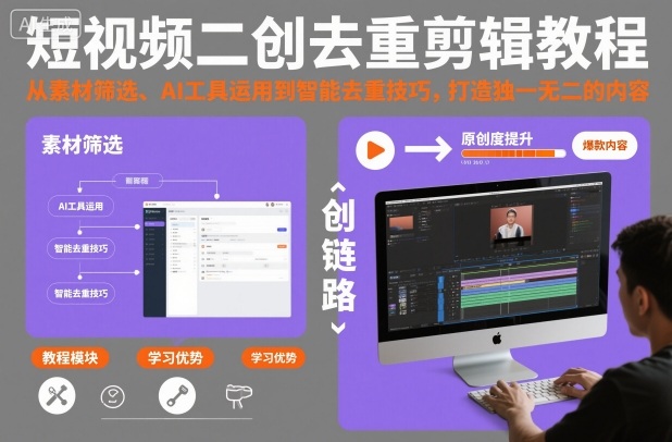 短视频二创去重剪辑教程，从素材筛选、AI工具运用到智能去重技巧，打造独一无二的内容-润格副业网-每天分享热门副业赚钱项目