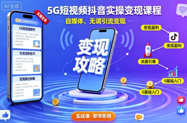 5G短视频抖音实操变现课程,自媒体,无谓引流变现-润格副业网-每天分享热门副业赚钱项目