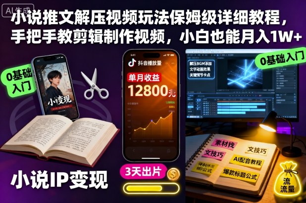 小说推文解压视频玩法保姆级详细教程,手把手教剪辑制作视频,小白也能月入1W+-润格副业网-每天分享热门副业赚钱项目