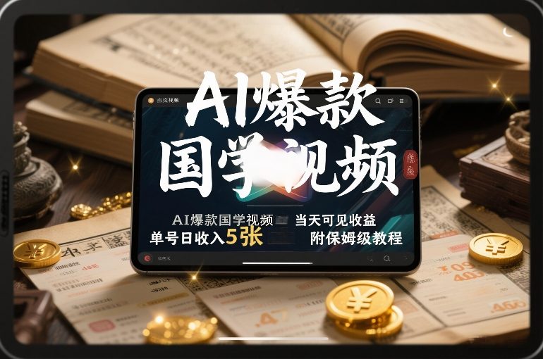 AI爆款国学视频，独家起号方法，小白直接上手，当天可见收益，单号日收入5张+附保姆级教程-润格副业网-每天分享热门副业赚钱项目