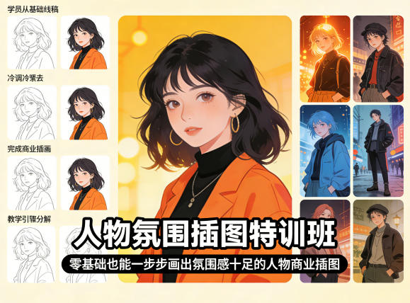 人物氛围插图特训班，零基础也能一步步画出氛围感十足的人物商业插图-润格副业网-每天分享热门副业赚钱项目