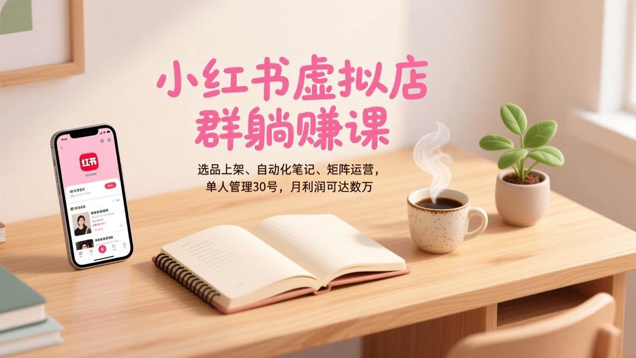 （17072期）小红书虚拟店群躺赚课，选品上架、自动化笔记、矩阵运营，单人管理30号，月利润可达数万-润格副业网-每天分享热门副业赚钱项目
