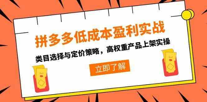 拼多多低成本盈利实战，类目选择与定价策略，高权重产品上架实操-润格副业网-每天分享热门副业赚钱项目