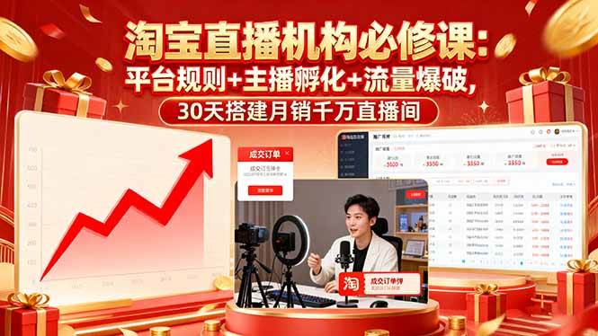 (16087期)淘宝直播机构必修课:平台规则/主播孵化/流量爆破,30天搭建月销千万直播间-润格副业网-每天分享热门副业赚钱项目
