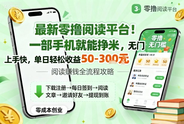 最新零撸阅读平台！一部手机就能挣米，无门槛上手快，单日轻松收益50-3张【揭秘】-润格副业网-每天分享热门副业赚钱项目