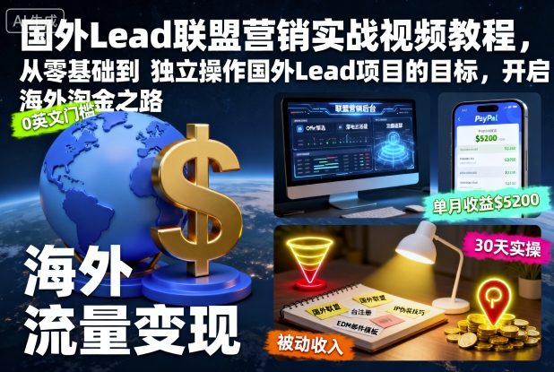 国外Lead联盟营销实战视频教程，从零基础到独立操作国外Lead项目的目标，开启海外淘金之路-润格副业网-每天分享热门副业赚钱项目