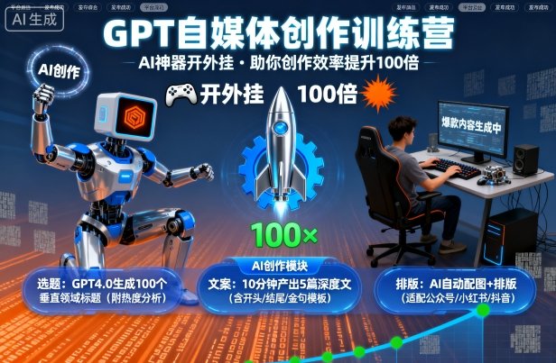 GPT自媒体创作训练营：AI神器开外挂，助你创作效率提升100倍-润格副业网-每天分享热门副业赚钱项目