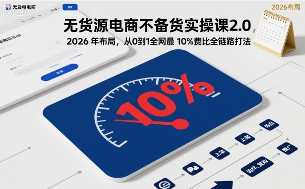 无货源电商不备货实操课2.0,2026年布局,从0到1全网最低10%费比全链路打法【更新26年3月】-润格副业网-每天分享热门副业赚钱项目