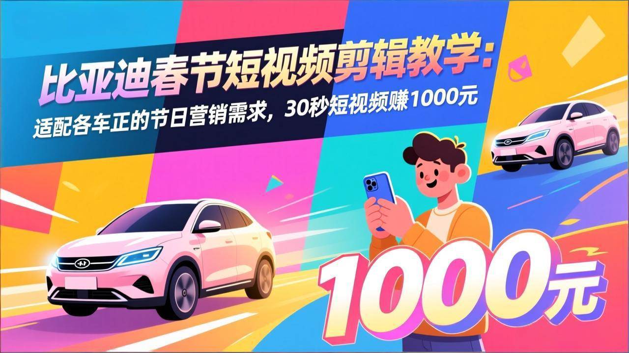 （17320期）比亚迪春节短视频剪辑教学：适配各车企的节日营销需求，30秒短视频赚1000元-润格副业网-每天分享热门副业赚钱项目