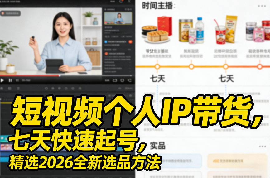 短视频个人IP带货，七天快速起号，精选2026全新选品方法-润格副业网-每天分享热门副业赚钱项目