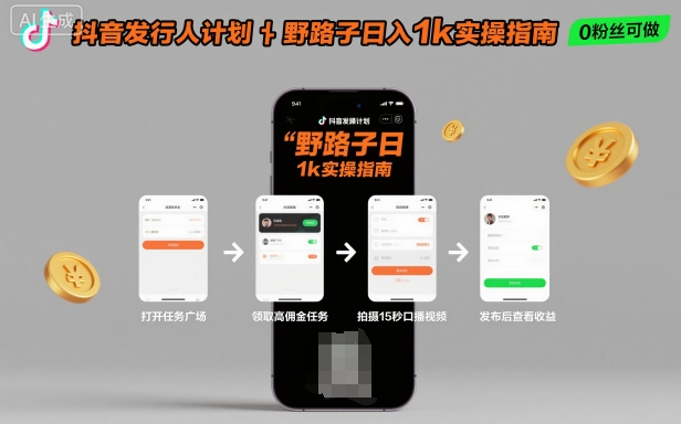 抖音发行人计划全新野路子玩法，随时随地，只要有手机，就能操作，日入1k+【揭秘】-润格副业网-每天分享热门副业赚钱项目