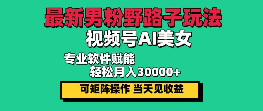 (12909期)最新男粉野路子玩法,视频号AI美女,当天见收益,轻松月入30000+-润格副业网-每天分享热门副业赚钱项目