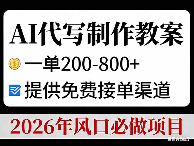 （17096期）AI代写制作教案，一单200-800+，提供免费接单渠道，2026年风口必做项目-润格副业网-每天分享热门副业赚钱项目