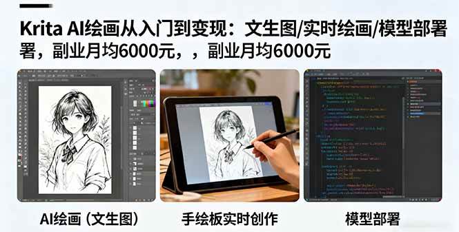 (16222期)Krita AI绘画从入门到变现:文生图/实时绘画/模型部署,副业月均6000元-润格副业网-每天分享热门副业赚钱项目