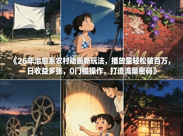 26年治愈系农村动画新玩法，播放量轻松破百万，日收益多张，0门槛操作，打造流量密码-润格副业网-每天分享热门副业赚钱项目