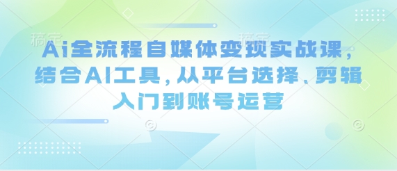 Ai全流程自媒体变现实战课，结合AI工具，从平台选择、剪辑入门到账号运营-润格副业网-每天分享热门副业赚钱项目