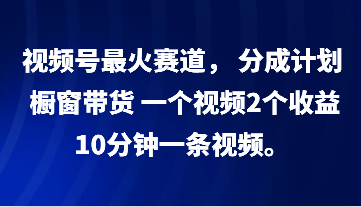 视频号最火赛道， 分成计划， 橱窗带货，一个视频2个收益，10分钟一条视频。-润格副业网-每天分享热门副业赚钱项目
