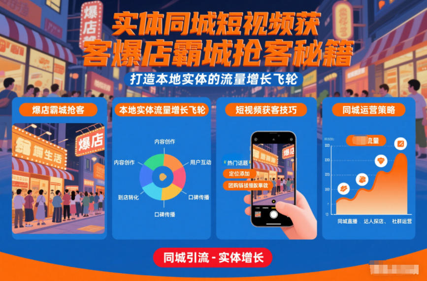 实体同城短视频获客爆店霸城抢客秘籍，打造本地实体的流量增长飞轮-润格副业网-每天分享热门副业赚钱项目