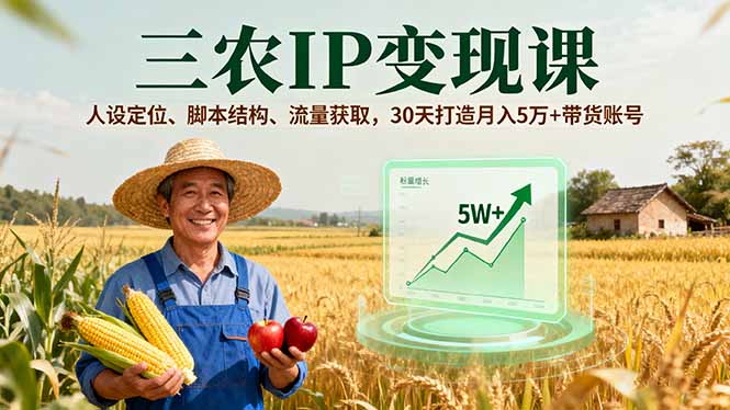 三农IP变现课，人设定位、脚本结构、流量获取，30天打造月入5万+带货账号-润格副业网-每天分享热门副业赚钱项目