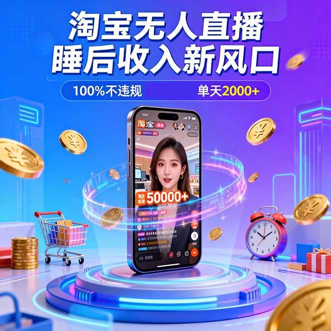 （16822期）淘宝无人直播，不违规不封号，直播100小时卖了5万，年底旺季！-润格副业网-每天分享热门副业赚钱项目