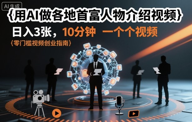 用AI做各地首富人物介绍视频，日入3张，10分钟一个视频-润格副业网-每天分享热门副业赚钱项目