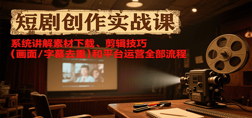短剧创作实战课，系统讲解素材下载、剪辑技巧（画面/字幕去重）和平台运营全部流程-润格副业网-每天分享热门副业赚钱项目