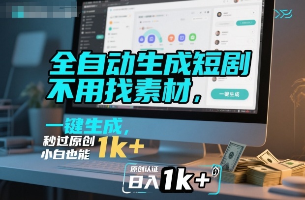 全自动生成短剧，不用找素材，不用剪辑，一键生成，秒过原创，小白也能轻松日入1k+【揭秘】-润格副业网-每天分享热门副业赚钱项目