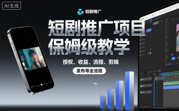 短剧推广项目保姆级教学，授权、收益、流程、剪辑，发布等全流程-润格副业网-每天分享热门副业赚钱项目