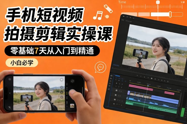 手机短视频拍摄剪辑实操课，零基础7天从入门到精通，小白必学-润格副业网-每天分享热门副业赚钱项目