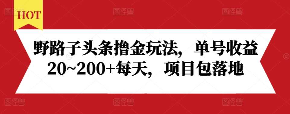 野路子头条撸金玩法,单号收益20~200+每天,项目包落地-润格副业网-每天分享热门副业赚钱项目