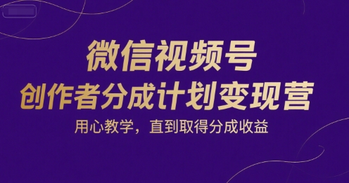 微信视频号创作者分成计划变现营，用心教学，直到取得分成收益-润格副业网-每天分享热门副业赚钱项目