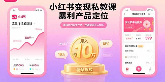 小红书变现私教课,暴利产品定位,高转化内容生产术,快速实现月入10万-润格副业网-每天分享热门副业赚钱项目