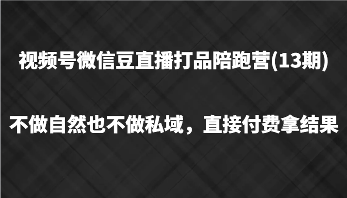 视频号微信豆直播打品陪跑(13期)，不做不自然流不做私域，直接付费拿结果-润格副业网-每天分享热门副业赚钱项目