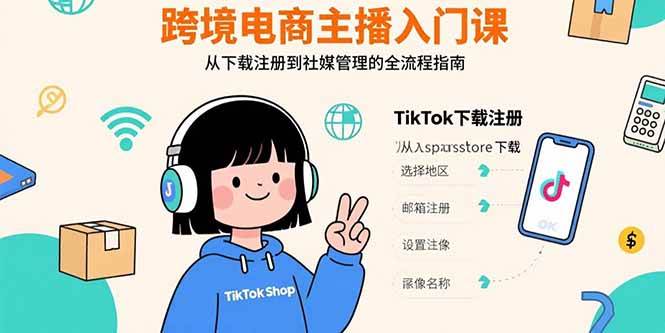 (15708期)跨境电商主播入门课,TikTok下载注册,支付工具配置,社媒账号管理全流程-润格副业网-每天分享热门副业赚钱项目
