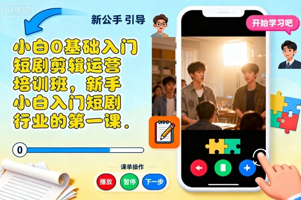 小白0基础入门短剧剪辑运营培训班，新手小白入门短剧行业的第一课-润格副业网-每天分享热门副业赚钱项目