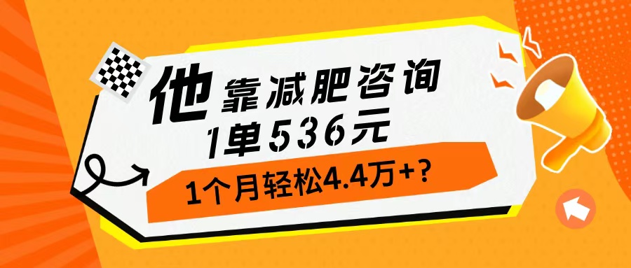 他,靠减肥咨询,1单536元,1个月轻松4.4万+?