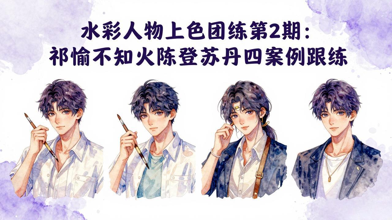 水彩人物上色团练第2期：祁煜不知火陈登苏丹四案例跟练，手把手提升绘画能力-润格副业网-每天分享热门副业赚钱项目