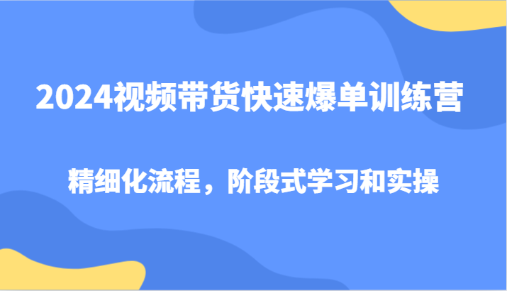 2024视频带货快速爆单训练营，精细化流程，阶段式学习和实操-润格副业网-每天分享热门副业赚钱项目