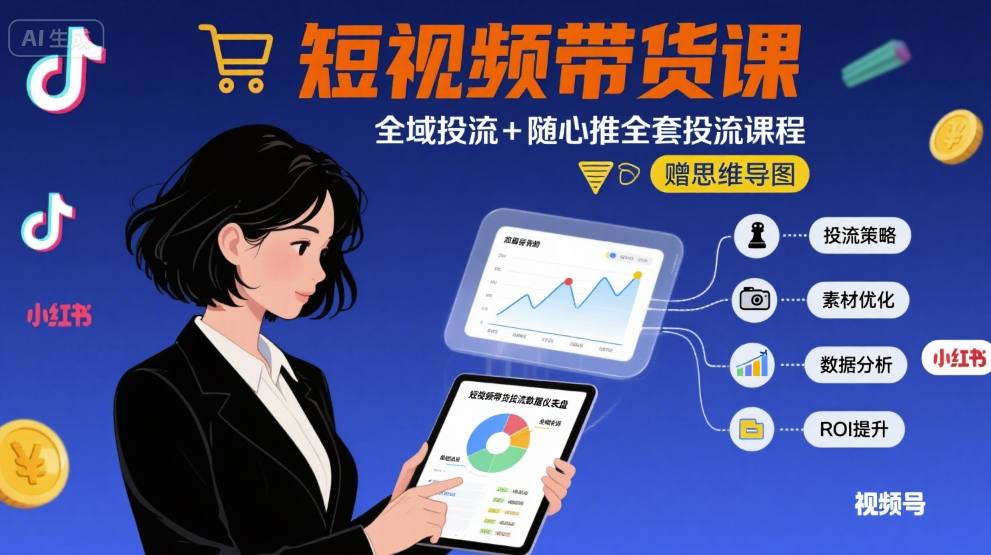 最新短视频带货课,全域投流+随心推全套投流课程+思维导图-润格副业网-每天分享热门副业赚钱项目