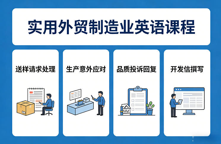 实用外贸制造业英语课程，教你专业处理送样请求、应对生产意外、回复品质投诉、撰写开发信等-润格副业网-每天分享热门副业赚钱项目