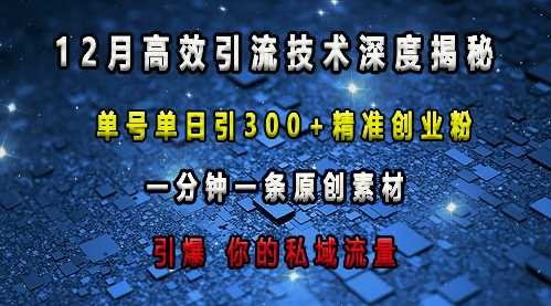最新高效引流技术深度揭秘 ，单号单日引300+精准创业粉，一分钟一条原创素材，引爆你的私域流量-润格副业网-每天分享热门副业赚钱项目