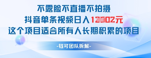 不露脸不直播不拍摄抖音单条视频日入1k+这个项目适合所有人长期积累的项目-润格副业网-每天分享热门副业赚钱项目